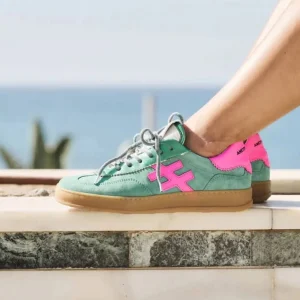 ANOTHER TREND - [VENTO]Green Metallic & Suede and Luminous Pink Trainer [Back Soon]