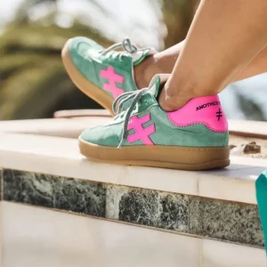 ANOTHER TREND - [VENTO]Green Metallic & Suede and Luminous Pink Trainer [Back Soon]