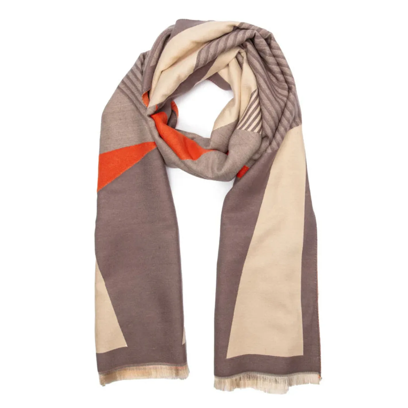elie_beaumont__grey__ivor_0.webp Elie Beaumont - Grey / Ivory & Brick Geometric Scarf