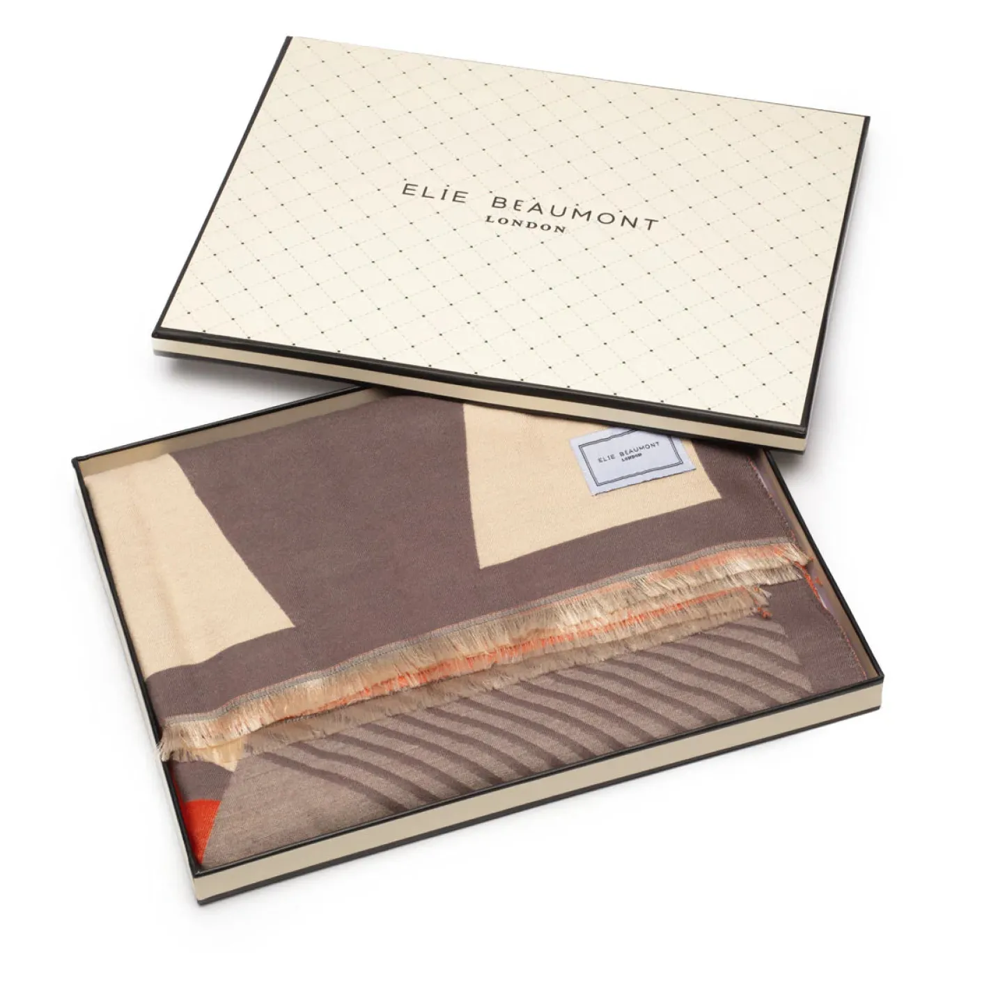 elie_beaumont__grey__ivor_2.webp Elie Beaumont - Grey / Ivory & Brick Geometric Scarf