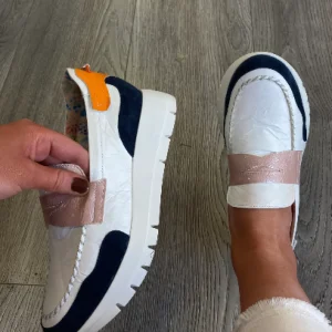 Jose Saenz - 2290 White and Navy Wedge Loafer