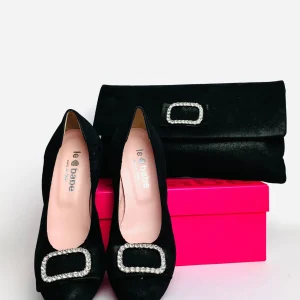 Le Babe - 3037S3 Black Diamonte Kitten Heel Court*