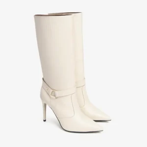 NeroGiardini - I410824DE Cream Leather Stiletto Mid Calf Boot.