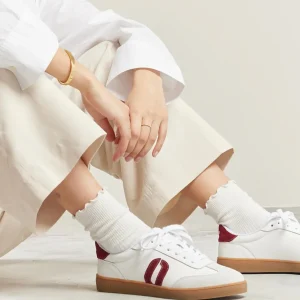Odaje - Lucia White and Burgundy Retro Trainer