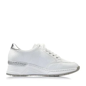 Rieker - N4322-80 White Leather Wedge Trainer